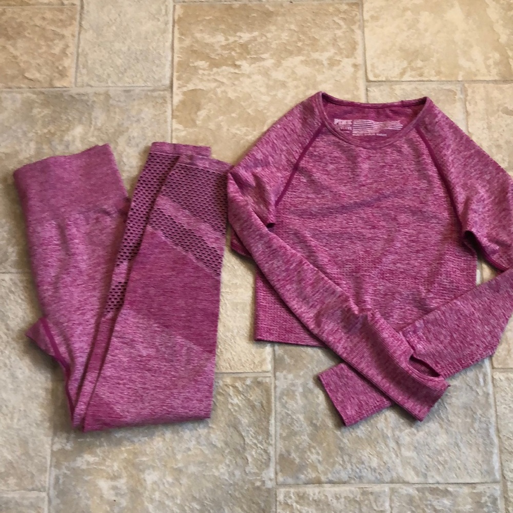 Pink, Victoria’s Secret seamless crop top and leggings.   Size small.